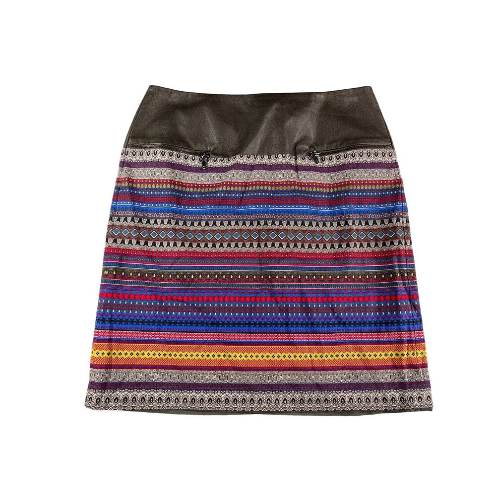 W By Worth Skirt Womens 2 Multicolor Aztec Zipper Pockets Pencil Short